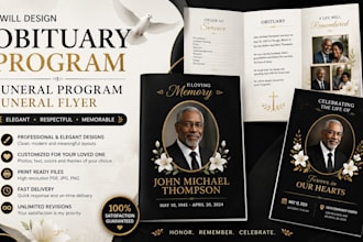 design obituary program, funeral program, funeral flyer obituary flyer design