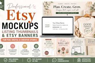 create etsy mockups etsy listing thumbnails etsy banners for pod, digital