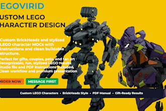 create custom 3d lego design character moc model with studio file and PDF manual