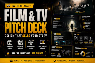 create a cinematic film pitch deck for investors and TV series