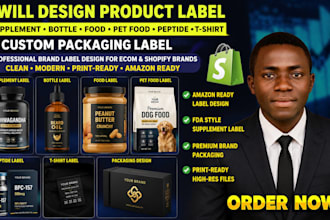 design product label for supplement, bottle, food, pet food, and clothing brand
