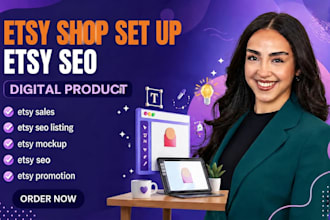 etsy shop setup etsy store, digital product seo marketing, etsy mockup