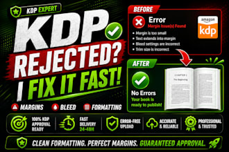 fix errors, formatting issues ebook, print pdf for kdp, lulu and ingramspark