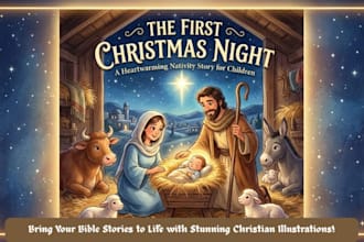 christian bible children story book illustration, bible themed illustration