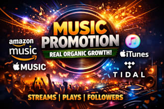 promote music amazon playlist,apple music,tidal itunes for real organic growth