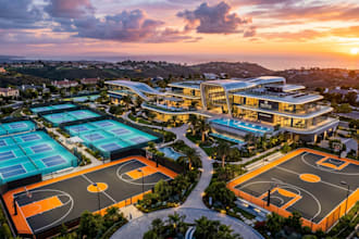 design 3d sport complex, 3d padel court, stadium , bossaball facility, 3d render