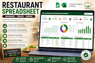 create a restaurant spreadsheet in excel or google sheet food cost tracker