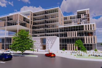 remodel commercial office,concrete exterior,revit architecture model,3d interior