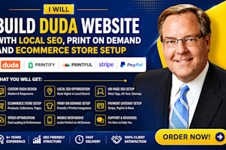 build duda website with local SEO print on demand and ecommerce store setup