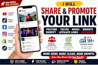 share link promote youtube video, tiktok, music, website, shopify affiliate link