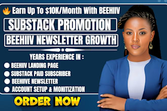 set up beehiiv newsletter, substack promotion, landing page and email marketing