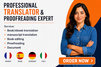 translate fiction book or literary novel to native spanish german italian french