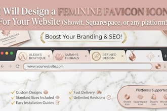 design a custom feminine favicon for showit, squarespace and shopify websites