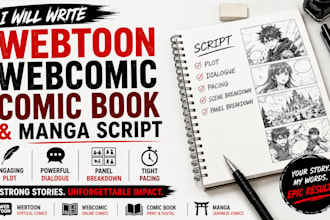 write webtoon, webcomic, comic book and manga script