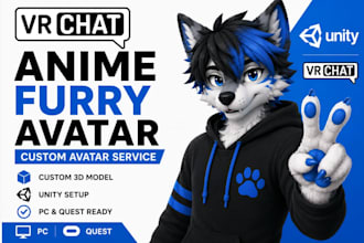 design custom furry vrchat avatar vrc avatar anime vtuber model 3d character vrc