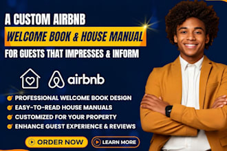 create a custom airbnb welcome book, vacation rental and house manual for guests