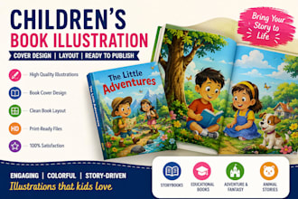 design children book illustration, children story book and book cover for KDP