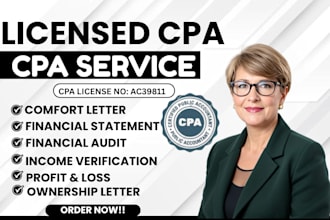 prepare licensed CPA letter for mortgage, loan and income verification