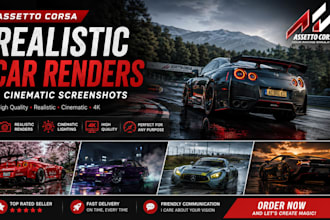 create realistic assetto corsa car renders and cinematic screenshots