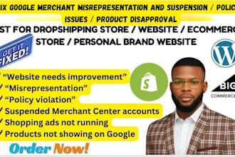 fix google merchant suspension and misrepresentation, fix disapprove products