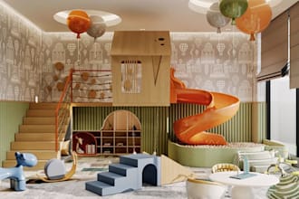 do 3d kids playroom, daycare center, indoor playing ground, kids playroom layout