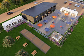revit3d beer garden restaurant,interior lumion render,retail kiosk,outdoor patio