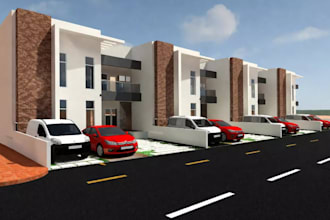 modern 3d townhouses, contemporary residential estate, exterior design,mixed use