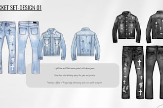 create detailed tech packs for denim jeans and jackets