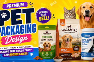 design pet food label, pet treat and pet supplement packaging design