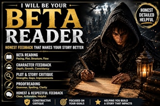 beta read, critique and provide feedback on your writing