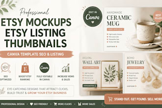 create etsy mockups etsy listing thumbnails canva template seo and listing