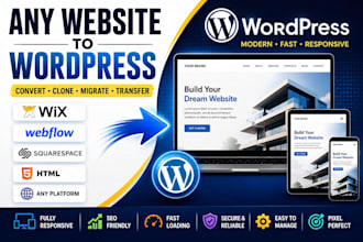 convert, transfer or migrate squarespace, godaddy, weebly, wix to wordpress