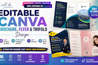 do editable canva brochure, canva flyer, canva trifold design