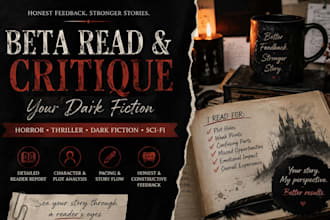 beta read  critique your horror thriller dark fiction novel