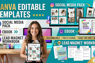 design canva editable templates, social media pack, ebook, lead magnet workbook