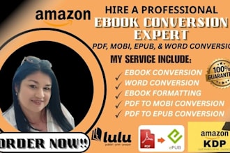 convert PDF to epub, mobi, kdp, paperback, ebook conversion and ebook formatting