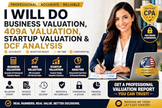 do business valuation, 409a valuation, startup valuation and dcf analysis