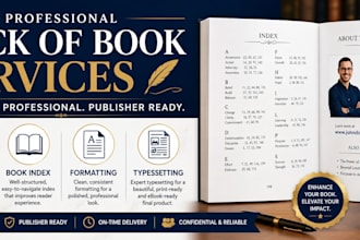 do professional back of book indexing, book index, formatting, and typesetting