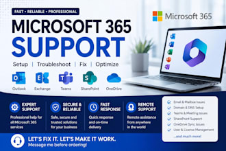 give IT support for microsoft 365,outlook,teams,sharepoint and onedrive issues