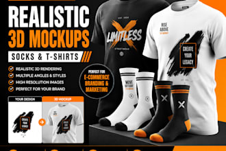 make realistic 3d mockups for socks and t shirt brands