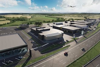 republish 3d commercial building logistics, automotive park, urban site layout
