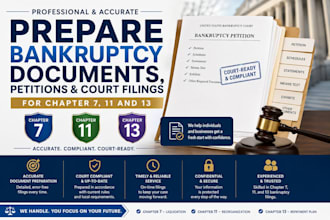 prepare bankruptcy documents, petitions, and court filings for chapter 7, 11, 13