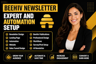 setup beehiiv newsletter design, beehive ai landing page and beehiiv website
