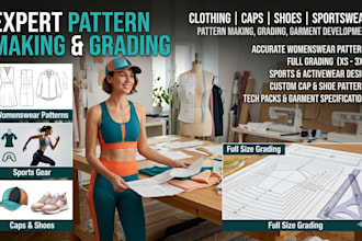 do caps, shoes, clothing sewing pattern womenswear, grading, garment, sports