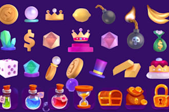 deisgn fantasy game ui, 2d, 3d game icons and assets and app icons
