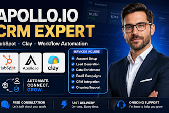 setup apollo io sequences, clay com, hubspot CRM workflow and automation