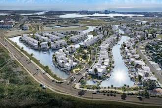 render large scale waterfront masterplan real estate cgi aerial site plan layout
