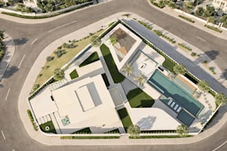 mend 3d private villa,hillside estate,infinity pool,skyline view,exterior render