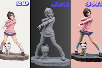 convert 2d to 3d model, toy, figurine from image sketch to stl for 3d printing