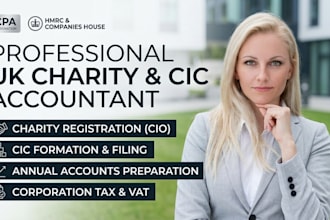 do UK charity registration, cic formation, annual accounts, and corporation tax